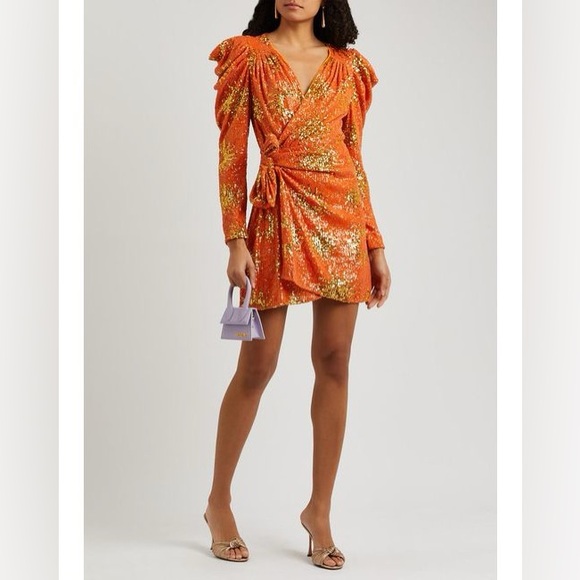 FARM Rio Women's Orange Sunny Mood Sequin Mini Dress